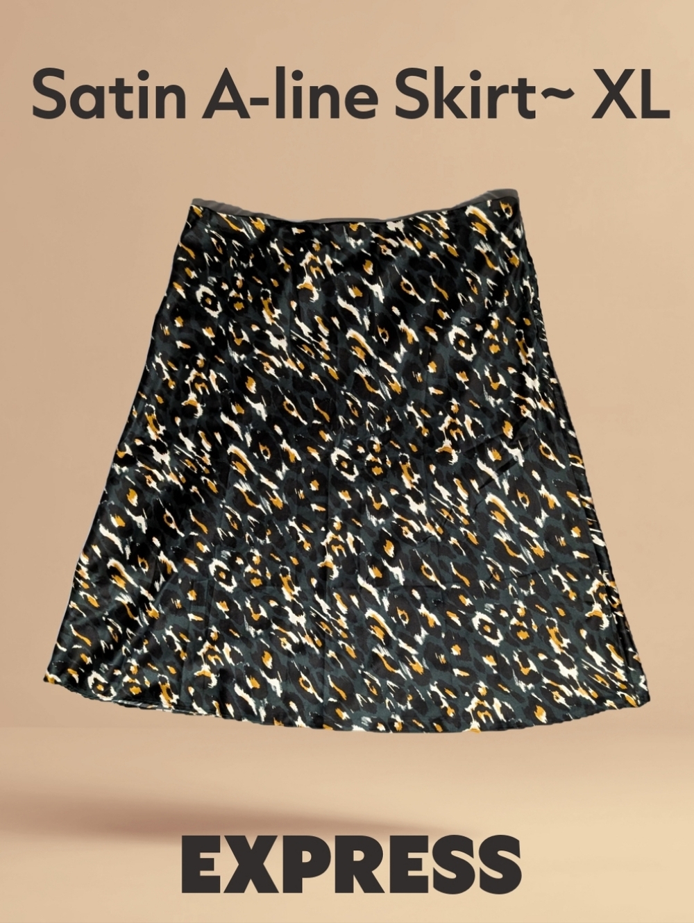 Leopard Print A-Line Satin Skirt in Green and Gold